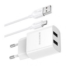 Мережевий зарядний пристрій Borofone BA53A Powerway, MicroUSB, і кабелем, 2.1 A, Білий