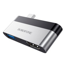 Перехідник OTG Borofone DH2, Type-C, HDMI, USB, Сірий