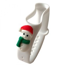 Ремінець Xiaomi Mi Band 3, Mi Band 4, Silicone WatchBand, New Year White Snowman Green Scarf, Малюнок