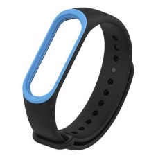 Ремінець Xiaomi Mi Band 3, Mi Band 4, Silicone, Чорно-Синій, Чорний