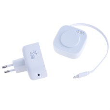 Зарядний пристрій білий US-CC202 PD35W Dual Port GaN Fast Charger With Type-C Magnetic Telescopic Cable (white, EU) USAMS
