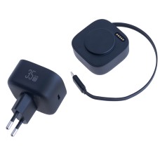 Зарядний пристрій чорний US-CC209 PD35W Dual Port GaN Fast Charger With Lightning Magnetic Telescopic Cable (black, EU) USAMS