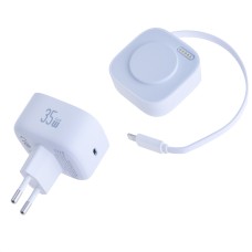 Зарядний пристрій білий US-CC209 PD35W Dual Port GaN Fast Charger With Lightning Magnetic Telescopic Cable (white, EU) USAMS