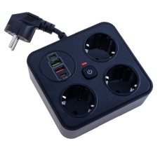 Мережевий фільтр 13A max.,подовжувач на 3 розетки із USB PD20W+QC3.0 AMJING