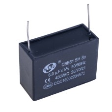Конденсатор 6uF 450VAC ±5% CBB61 47,5x21x33, пусковий CBB61-605J450V SENJU,JEC