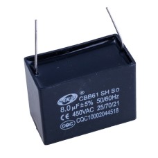 Конденсатор 8uF 450VAC ±5% CBB61 48x25x35, пусковий CBB61-805J450V SENJU,JEC