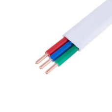 Провід плоский 3x2.5mm² одножильний у білій оболонці 14AWG (PVC, 2xD1.78mm) червоний, зелений, синій