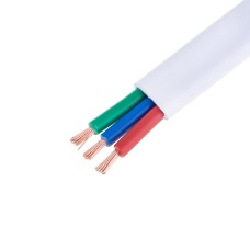 Провід плоский 3x2.5mm² багатожильний у білій оболонці 14AWG (PVC, 3 x 77xD0.2mm) червоний, зелений, синій