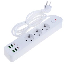 Мережевий фільтр 10A max.,подовжувач 2м на 3 розетки із USB білий, BKL-03- WHITE-Length 2M AMJING