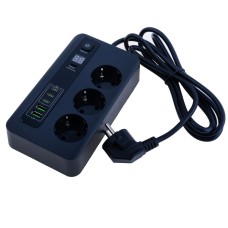 Мережевий фільтр 10A max.,подовжувач 2м на 3 розетки із USB чорний, BKL-04 3C2A Black -Length 2M AMJING