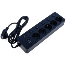 Мережевий фільтр 13A max.,подовжувач 2м на 5 розеток із USB чорний, BKL-505 Black-Length 2M EU AMJING