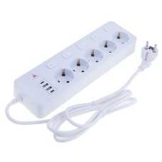 Мережевий фільтр 13A max.,подовжувач 2м на 5 розеток із USB білий, BKL-505 Black-Length 2M EU AMJING