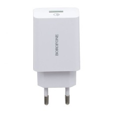 Мережевий зарядний пристрій Borofone BA21A QC3.0, Type-C, з кабелем, 3.0 A, Білий