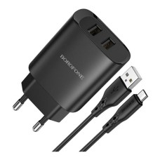 Мережевий зарядний пристрій Borofone BN2, MicroUSB, з кабелем, 2.1 A, Чорний