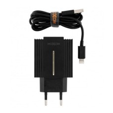 Мережевий зарядний пристрій Moxom MX-HC12 QC3.0 Apple iPhone SE 2022, iPhone 14 Pro Max, iPhone 14 Plus, iPhone 14 Pro, iPhone 14, iPhone 13 Pro, iPhone 13 Mini, iPhone 13, iPhone 13 Pro Max, iPhone 12 Mini, iPhone 12 Pro Max, Lightning, з кабелем, Чорний