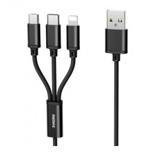 USB кабель Remax RC-131th 3 в 1 Apple iPhone SE 2022, iPhone 14 Pro Max, iPhone 14 Plus, iPhone 14 Pro, iPhone 14, iPhone 13 Pro, iPhone 13 Mini, iPhone 13, iPhone 13 Pro Max, iPhone 12 Mini, Original, MicroUSB, Type-C, Lightning, 1.0 м., Черный