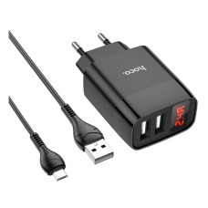 Сетевое зарядное устройство Hoco C86A, с кабелем, MicroUSB, 2.4 A, Черный
