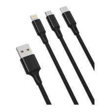 USB кабель XO NB173 Apple iPhone SE 2022, iPhone 14 Pro Max, iPhone 14 Plus, iPhone 14 Pro, iPhone 14, iPhone 13 Pro, iPhone 13 Mini, iPhone 13, iPhone 13 Pro Max, iPhone 12 Mini, iPhone 12 Pro Max, Type-C, MicroUSB, Lightning, 1.2 м., Черный