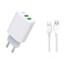 Мережевий зарядний пристрій XO L85C, MicroUSB, з кабелем, 2.4 A, Білий