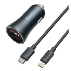Автомобильное зарядное устройство Baseus TZCCJD-B0G Golden Contactor Pro Apple iPhone SE 2022,iPhone 14 Pro Max,iPhone 14 Plus,iPhone 14 Pro,iPhone 14,iPhone 13 Pro,iPhone 13 Mini,iPhone 13,iPhone 13 Pro Max,iPhone 12 Mini, С кабелем, Lightning, Серый