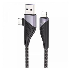 USB кабель Hoco U95 Apple iPhone SE 2022, iPhone 14 Pro Max, iPhone 14 Plus, iPhone 14 Pro, iPhone 14, iPhone 13 Pro, iPhone 13 Mini, iPhone 13, iPhone 13 Pro Max, iPhone 12 Mini, iPhone 12 Pro Max, Type-C, Lightning, 1.2 м., Чорний