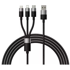 USB кабель Baseus CAXS000001 StarSpeed Apple iPhone SE 2022, iPhone 14 Pro Max, iPhone 14 Plus, iPhone 14 Pro, iPhone 14, iPhone 13 Pro, iPhone 13 Mini, iPhone 13, iPhone 13 Pro Max, iPhone 12 Mini, Lightning, MicroUSB, Type-C, 1.2 м., Черный