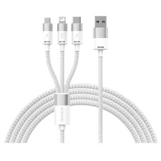 USB кабель Baseus CAXS000002 StarSpeed Apple iPhone SE 2022, iPhone 14 Pro Max, iPhone 14 Plus, iPhone 14 Pro, iPhone 14, iPhone 13 Pro, iPhone 13 Mini, iPhone 13, iPhone 13 Pro Max, iPhone 12 Mini, Lightning, MicroUSB, Type-C, 1.2 м., Белый