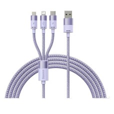 USB кабель Baseus CAXS000005 StarSpeed Apple iPhone SE 2022, iPhone 14 Pro Max, iPhone 14 Plus, iPhone 14 Pro, iPhone 14, iPhone 13 Pro, iPhone 13 Mini, iPhone 13, iPhone 13 Pro Max, iPhone 12 Mini, Lightning, MicroUSB, Type-C, 1.2 м., Фиолетовый