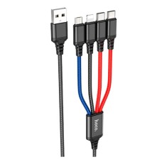 USB кабель Hoco X76 Apple iPhone SE 2022, iPhone 14 Pro Max, iPhone 14 Plus, iPhone 14 Pro, iPhone 14, iPhone 13 Pro, iPhone 13 Mini, iPhone 13, iPhone 13 Pro Max, iPhone 12 Mini, iPhone 12 Pro Max, Lightning, MicroUSB, Type-C, 1.0 м., Чорний