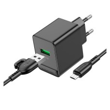 Мережевий зарядний пристрій Borofone BAS12A Erudite, MicroUSB, з кабелем, Чорний