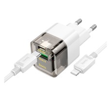 Сетевое зарядное устройство Hoco C131A Platinum Apple iPhone SE 2022, iPhone 14 Pro Max, iPhone 14 Plus, iPhone 14 Pro, iPhone 14, iPhone 13 Pro, iPhone 13 Mini, iPhone 13, iPhone 13 Pro Max, iPhone 12 Mini, iPhone 12 Pro Max, с кабелем, Lightning, Черный