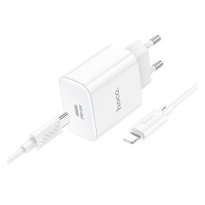 Сетевое зарядное устройство Hoco C76A Pro Majestic Apple iPhone SE 2022, iPhone 14 Pro Max, iPhone 14 Plus, iPhone 14 Pro, iPhone 14, iPhone 13 Pro, iPhone 13 Mini, iPhone 13, iPhone 13 Pro Max, iPhone 12 Mini, iPhone 12 Pro Max, с кабелем, Lightning, Бел