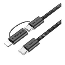 USB кабель Borofone BX104 Primo Apple iPhone SE 2022, iPhone 14 Pro Max, iPhone 14 Plus, iPhone 14 Pro, iPhone 14, iPhone 13 Pro, iPhone 13 Mini, iPhone 13, iPhone 13 Pro Max, iPhone 12 Mini, iPhone 12 Pro Max, Lightning, Type-C, 1.0 м., Черный