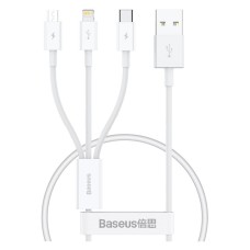 USB кабель Baseus P10320105221-01 Superior Apple iPhone SE 2022, iPhone 14 Pro Max, iPhone 14 Plus, iPhone 14 Pro, iPhone 14, iPhone 13 Pro, iPhone 13 Mini, iPhone 13, iPhone 13 Pro Max, iPhone 12 Mini, Type-C, Lightning, MicroUSB, 0.5 м., Білий
