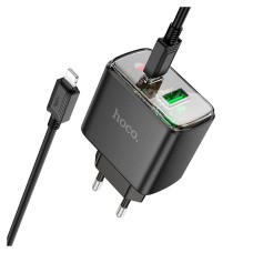 Мережевий зарядний пристрій Hoco CS42A Smart Apple iPhone SE 2022, iPhone 14 Pro Max, iPhone 14 Plus, iPhone 14 Pro, iPhone 14, iPhone 13 Pro, iPhone 13 Mini, iPhone 13, iPhone 13 Pro Max, iPhone 12 Mini, iPhone 12 Pro Max, iPhone 12 Pro, Lightning, з каб