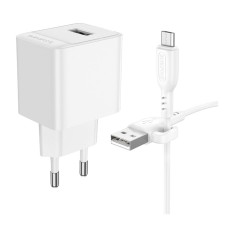 Мережевий зарядний пристрій Borofone BAS11A Erudite, MicroUSB, з кабелем, Білий