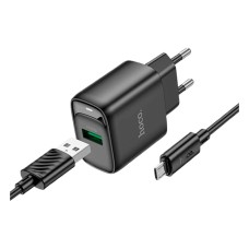 Мережевий зарядний пристрій Hoco C140A Smart, MicroUSB, з кабелем, Чорний