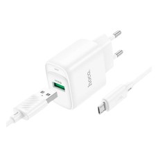 Мережевий зарядний пристрій Hoco C140A Smart, MicroUSB, з кабелем, Білий