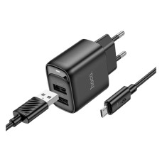 Мережевий зарядний пристрій Hoco C141A Smart, MicroUSB, з кабелем, Чорний