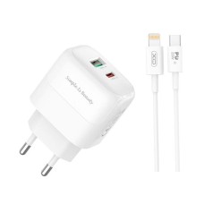 Сетевое зарядное устройство XO L137 Apple iPhone SE 2022, iPhone 14 Pro Max, iPhone 14 Plus, iPhone 14 Pro, iPhone 14, iPhone 13 Pro, iPhone 13 Mini, iPhone 13, iPhone 13 Pro Max, iPhone 12 Mini, iPhone 12 Pro Max, iPhone 12 Pro, с кабелем, Lightning, Бел