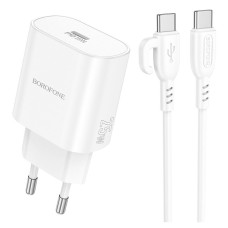 Мережевий зарядний пристрій Borofone BA82A Platinum, Type-C, з кабелем, Білий