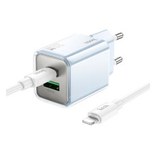 Сетевое зарядное устройство Hoco N46 Glorious Apple iPhone SE 2022, iPhone 14 Pro Max, iPhone 14 Plus, iPhone 14 Pro, iPhone 14, iPhone 13 Pro, iPhone 13 Mini, iPhone 13, iPhone 13 Pro Max, iPhone 12 Mini, iPhone 12 Pro Max, iPhone 12 Pro, с кабелем, Ligh