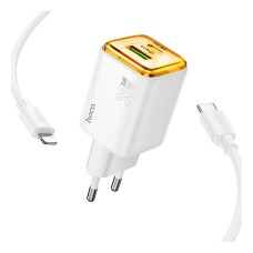 Сетевое зарядное устройство Hoco N53 Monsoon Apple iPhone SE 2022, iPhone 14 Pro Max, iPhone 14 Plus, iPhone 14 Pro, iPhone 14, iPhone 13 Pro, iPhone 13 Mini, iPhone 13, iPhone 13 Pro Max, iPhone 12 Mini, iPhone 12 Pro Max, iPhone 12 Pro, с кабелем, Light