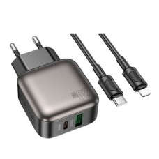 Мережевий зарядний пристрій Borofone BAS54A Absolute Apple iPhone SE 2022, iPhone 14 Pro Max, iPhone 14 Plus, iPhone 14 Pro, iPhone 14, iPhone 13 Pro, iPhone 13 Mini, iPhone 13, iPhone 13 Pro Max, iPhone 12 Mini, iPhone 12 Pro Max, Lightning, з кабелем, Ч
