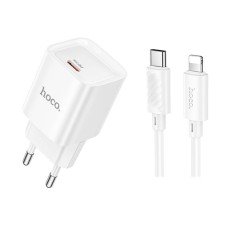 Сетевое зарядное устройство Hoco C146A Apple iPhone SE 2022, iPhone 14 Pro Max, iPhone 14 Plus, iPhone 14 Pro, iPhone 14, iPhone 13 Pro, iPhone 13 Mini, iPhone 13, iPhone 13 Pro Max, iPhone 12 Mini, iPhone 12 Pro Max, iPhone 12 Pro, с кабелем, Lightning,