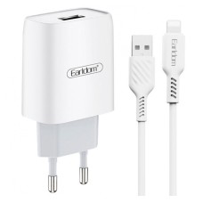 Мережевий зарядний пристрій Earldom ES-197L Apple iPhone SE 2022, iPhone 14 Pro Max, iPhone 14 Plus, iPhone 14 Pro, iPhone 14, iPhone 13 Pro, iPhone 13 Mini, iPhone 13, iPhone 13 Pro Max, iPhone 12 Mini, iPhone 12 Pro Max, iPhone 12 Pro, Lightning, з кабе