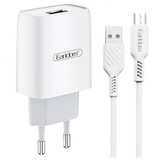 Мережевий зарядний пристрій Earldom ES-197M, MicroUSB, з кабелем, Білий