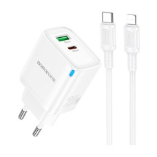 Мережевий зарядний пристрій Borofone BA83A Apple iPhone SE 2022, iPhone 14 Pro Max, iPhone 14 Plus, iPhone 14 Pro, iPhone 14, iPhone 13 Pro, iPhone 13 Mini, iPhone 13, iPhone 13 Pro Max, iPhone 12 Mini, iPhone 12 Pro Max, iPhone 12 Pro, Lightning, з кабел