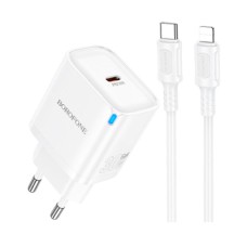Мережевий зарядний пристрій Borofone BA84A Apple iPhone SE 2022, iPhone 14 Pro Max, iPhone 14 Plus, iPhone 14 Pro, iPhone 14, iPhone 13 Pro, iPhone 13 Mini, iPhone 13, iPhone 13 Pro Max, iPhone 12 Mini, iPhone 12 Pro Max, iPhone 12 Pro, Lightning, з кабел