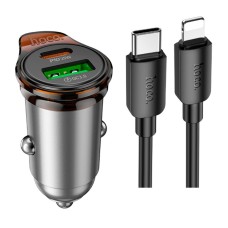 Автомобильное зарядное устройство Hoco NZ16A Apple iPhone SE 2022,iPhone 14 Pro Max,iPhone 14 Plus,iPhone 14 Pro,iPhone 14,iPhone 13 Pro,iPhone 13 Mini,iPhone 13,iPhone 13 Pro Max,iPhone 12 Mini,iPhone 12 Pro Max,iPhone 12 Pro, С кабелем, Lightning, Серый